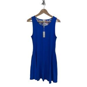 NWT Cupio Solid Cobalt Blue Sleeveless Mini Tank Petite Medium Dress Pockets